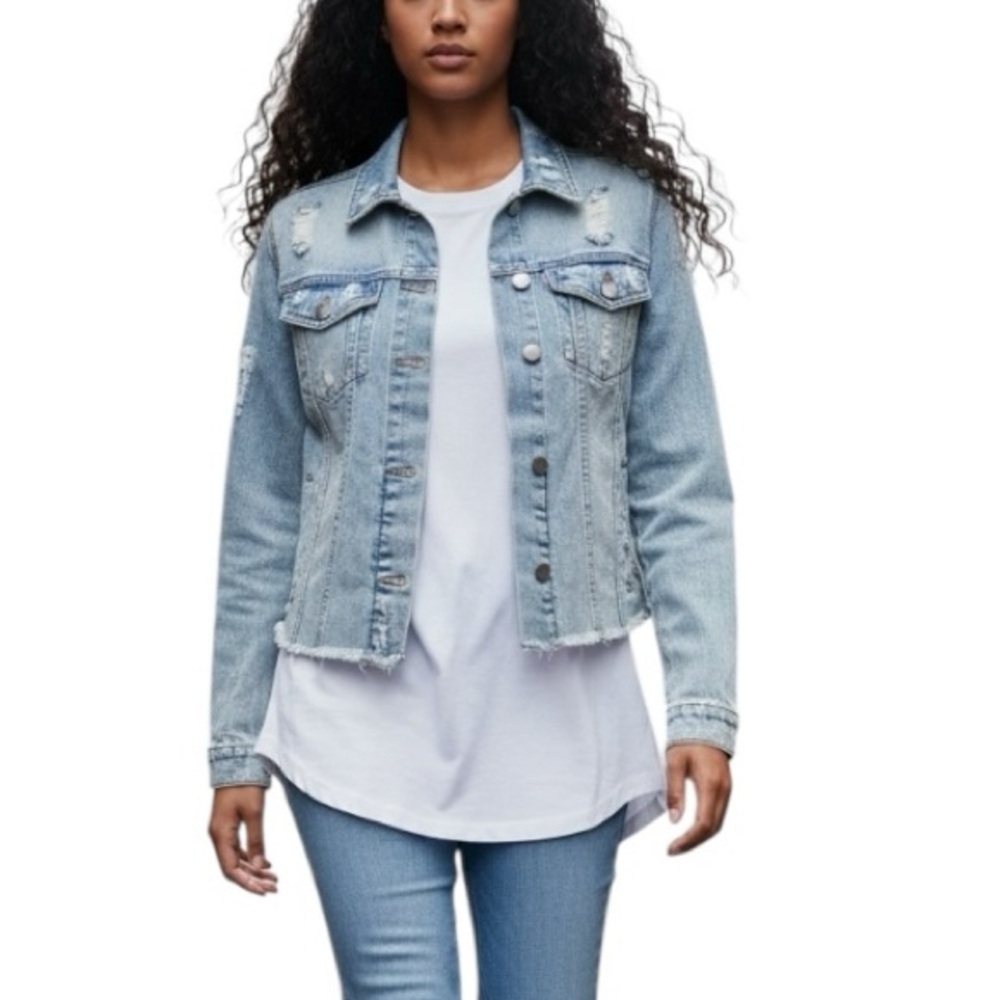 Xhiliration Medium Light Denim Distressed Casual Jacket Y2K 90s